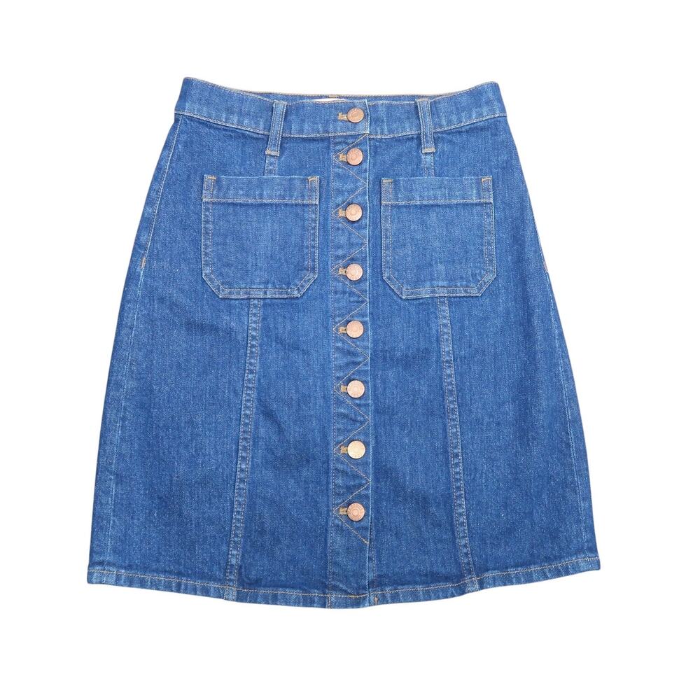 Madewell medium wash blue denim jean button front mini skirt 24